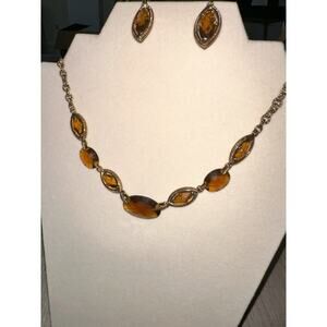 Monet Gold Tone & Stone Necklace and Earring Set